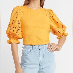 Express eyelet lace puff sleeve top